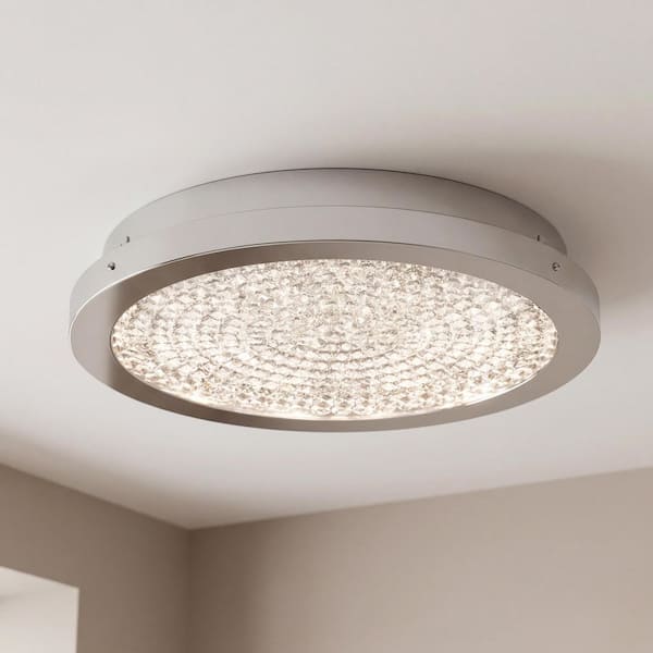 Glam 13.5 in. 1-Light Modern Chrome Integrated LED Flush Mount Ceiling Light Fixture for Kitchen or Bedroom