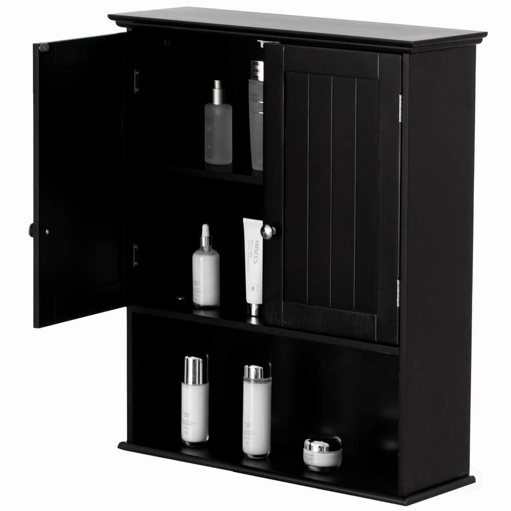 Black Qh Single/Double Layer Bathroom Storage Wall Shelf, Wall