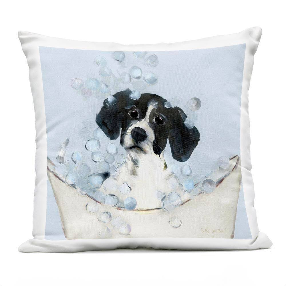 Black and White Puppy in Tub Black Square Outdoor Throw Pillow price history on PriceWatchPro
