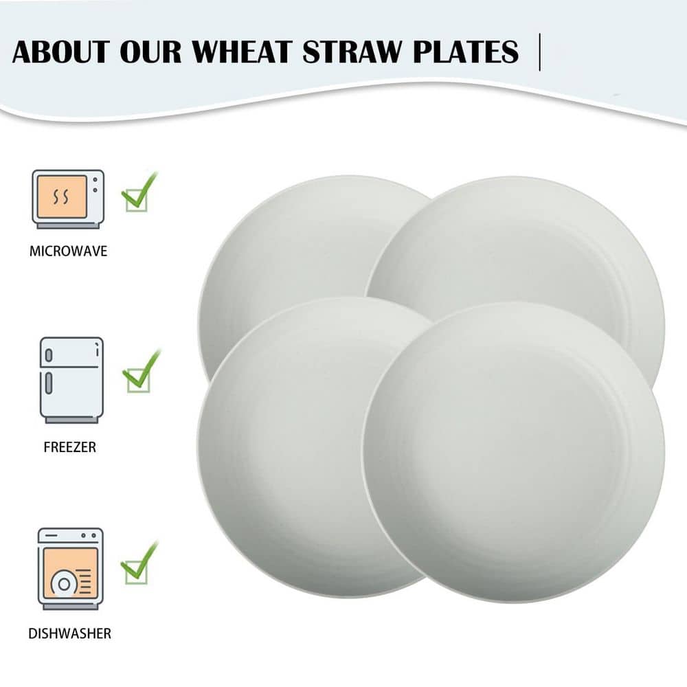 Wudkey 9 in. Gray Wheat Straw Unbreakable Dinner Plates (Set of 8) - Thumbnail 4
