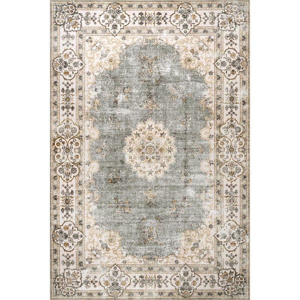 nuLOOM Ren Machine Washable Vintage Floral Light Gray 5 ft. x 8 ft. Area Rug  BIRV02B-508 - The Home Depot