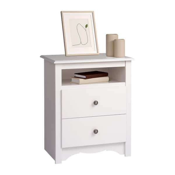 Prepac Monterey White 2-Drawer 23.25 in. W Nightstand Side Table w/ Open Shelf Night Stand Bedside Table,Nightstand for Bedroom