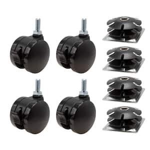 2 in. Black Furniture Swivel Brake Caster 440 lbs. Load Rating for 3 in. Square, 16 up to 18 gauge tubing (4-Pack)