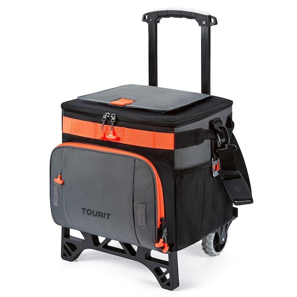 Angel Sar 30 qt. Leakproof Insulated Soft-Side Cooler Bag with Wheels and All-Terrain Cart for Camping, Dark Gray and Orange