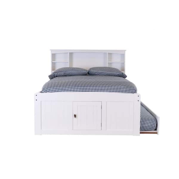 Captains Bookcase Bed With 3 Drawers, White Twin Bookcase Bed With 3 Drawers And Trundle
