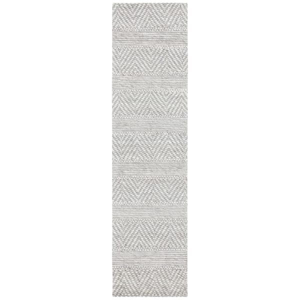 Marbella 2 ft. x 11 ft. Beige/Light Gray Chevron Striped Runner Rug