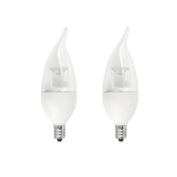 TCP 25W Equivalent Soft White (2700K) Flame Tip Candelabra Deco LED Light Bulb (2-Pack)