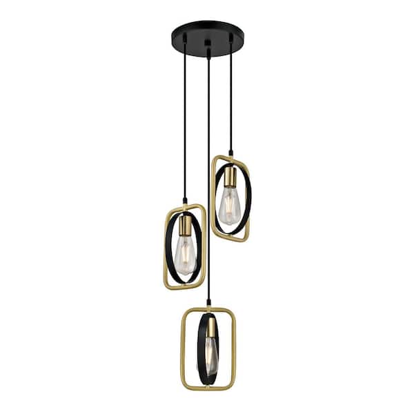 Anjo 3-Light Pendant Light - Adjustable Matte Black & Satin Brass Modern Fixture