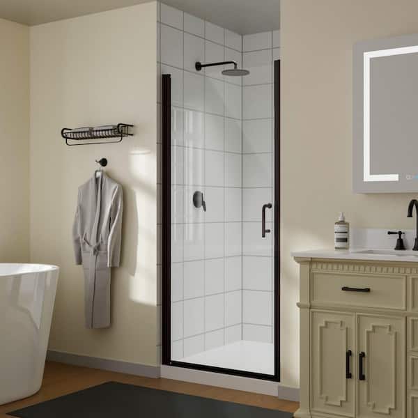 34-36 in. W x 72 in. H Pivot Semi-Frameless Shower Door in Matte Black with Clear Glass