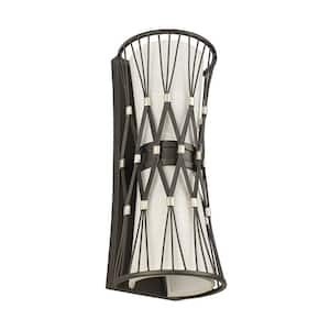 Joliet 6 in. W x 14 in. H 2-Light Brown Rumba Wall Sconce with Off White Shade