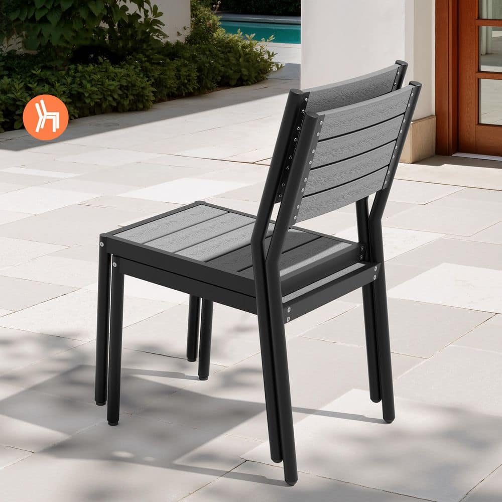 ミキ〉テクタ　ダイニングチェア　ダークグレー Pellebant Black Stackable Armless Aluminum Patio Outdoor Dining