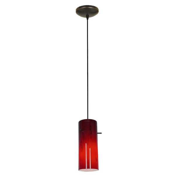 Access Lighting Cylinder 1-Light Oil-Rubbed Bronze Metal Pendant with Red Glass Shade