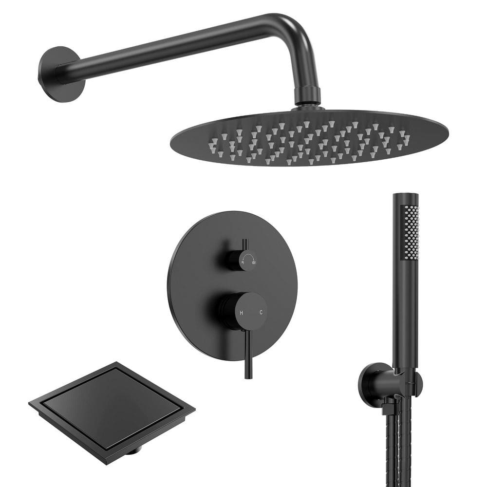 2-Spray 10 in. Dual Wall Mount Shower Head and Handheld Shower Faucet 2.5 GPM in Matte Black with Drain price history on PriceWatchPro