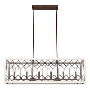 Chevron 6-Light Textured Rust Island Chandelier with Clear Seeded Glass Shade