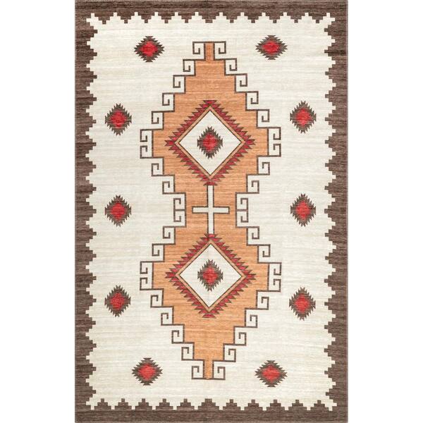 nuLOOM Imelda Aztec Machine Washable Ivory 4 ft. x 6 ft. Area Rug