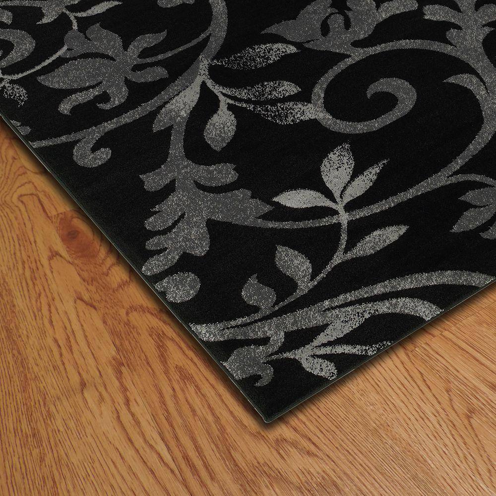 Grace Black and Gray Floral Synthetic Indoor Area Rug