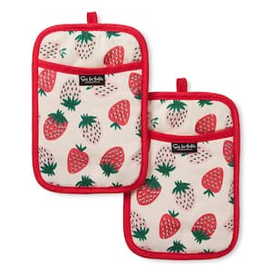 Quirky Strawberries Fruit Cotton Pot Holder Set Pink/Green/Cream 7 in. x 10 in. (2-Pack)