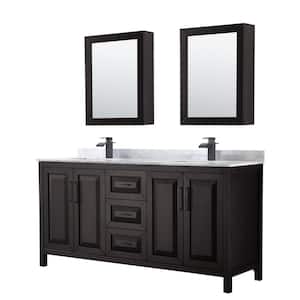 Daria 72 in. W x 22 in. D x 35.75 in. H Double Bath Vanity in Dark Espresso with White Carrara Marble Top and Mirrors