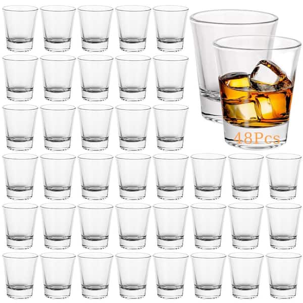 2 oz Clear Lead-Free Crystal Glass Shot Glasses Bulk Set with Heavy Base for Spirits and Espresso 48 Pack