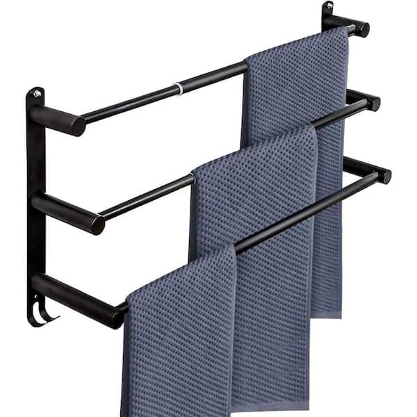 5 Tier Black Wall Mounted Towel Holder Storage Rail Rack Bathroom
