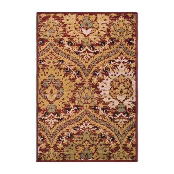 HomeRoots Red Gold and Olive 2 ft. X 3 ft. Unthemed Loomed Floral Rectangle Polypropylene Area Rug