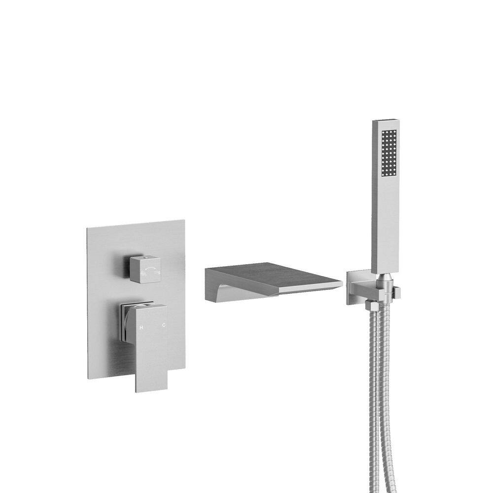 2-Handle Wall Mount Waterfall Roman Tub Faucet 2.8 GPM with Hand Shower in Brushed Nickel (Valve Included) price history on PriceWatchPro