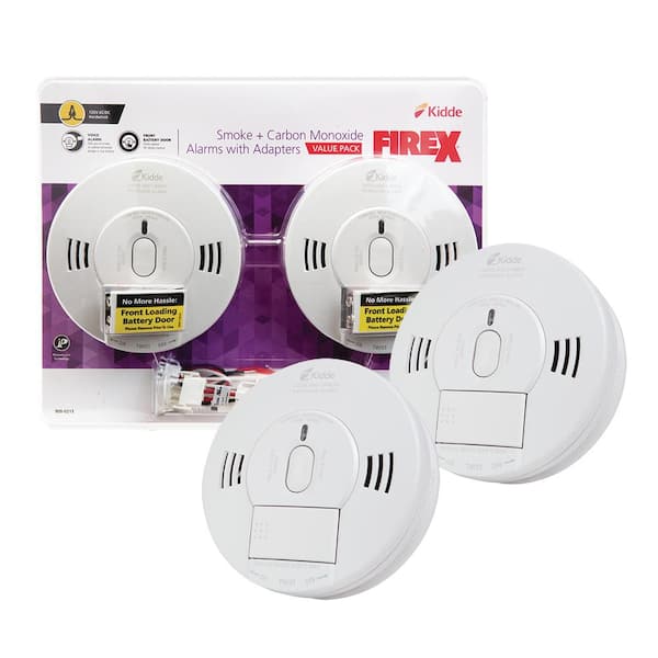 Kidde Firex Smoke and Carbon Monoxide Detector, Hardwired with Battery Backup and Voice Alarm, Adapters Included, 2-Pack