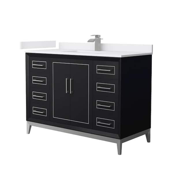Wyndham Collection Marlena 48 in. W x 22 in. D x 35.25 in. H Single Bath Vanity in Black with White Cultured Marble Top