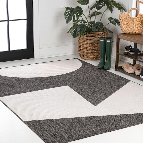 Lucian Modern Geometric Abstract 2-Tone Black/Cream 8 ft. x 10 ft. Indoor/Outdoor Area Rug