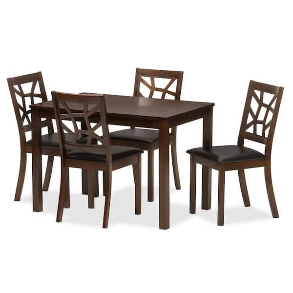 Baxton Studio Mozaika 5-Piece Dark Brown Faux Leather Upholstered Dining Set