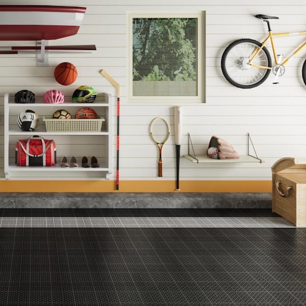 1 ft. x 1 ft. Quick Deck PVC Plastic Interlocking Deck Tile in Black Snowflake Grain (60 sq. ft. per Box)