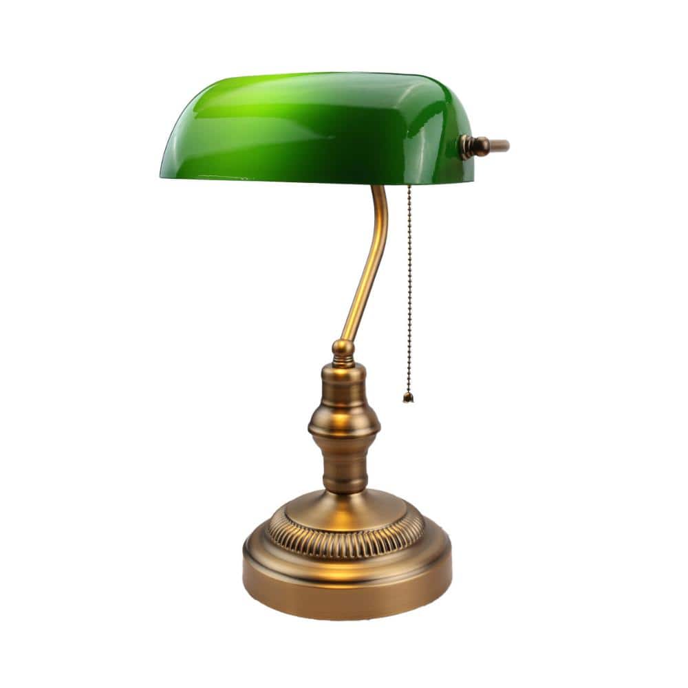 Vintage 1-Light Banker Table Lamp for Study Room with Green Glass Shade, E26 Base, Pull Chain Brass Desk Lamp price history on PriceWatchPro