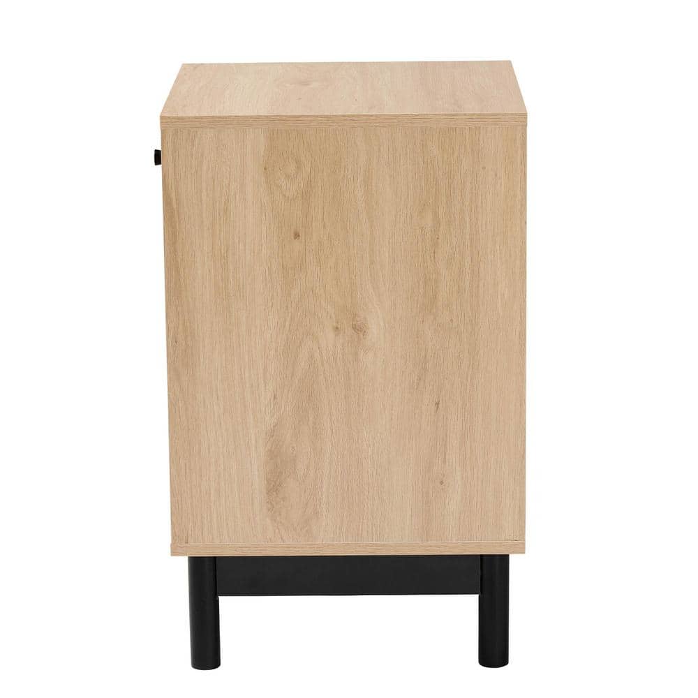 Light Brown Wood Accent Table with Woven Storage