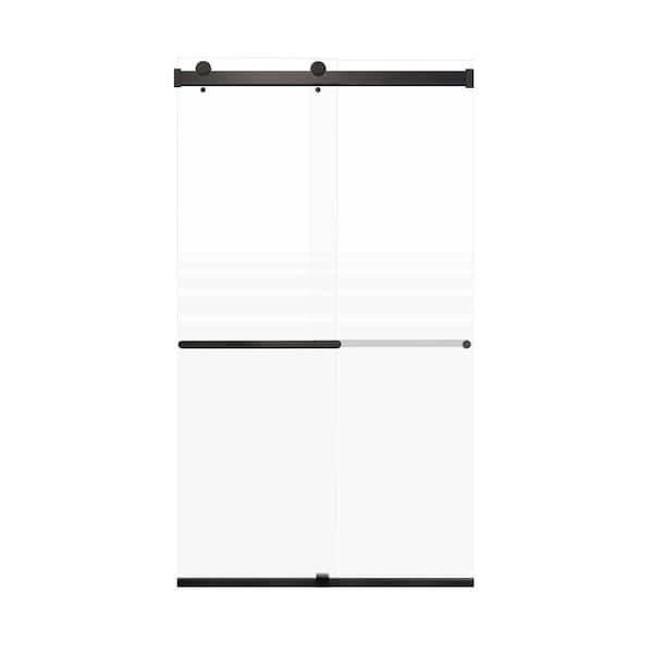 Transolid Brianna 48 in. W x 80 in. H Sliding Frameless Shower Door in Matte Black with Frosted Glass