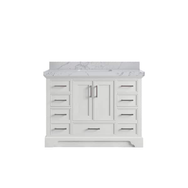 Willow Collections Charlotte 48 in. Single Sink Freestanding White Bath Vanity with Venatino Qt. Top Unassembled