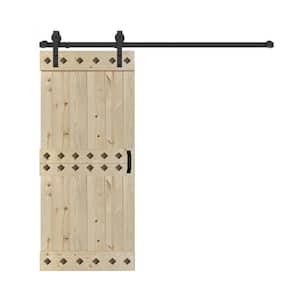 Mid-Century Style 38 in. x 84 in. Unfinished DIY Knotty Pine Wood Sliding Barn Door with Hardware Kit