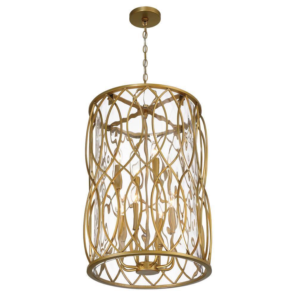 Snowden 8-Light Burnished Brass Pendant with Glacier Glass Shade