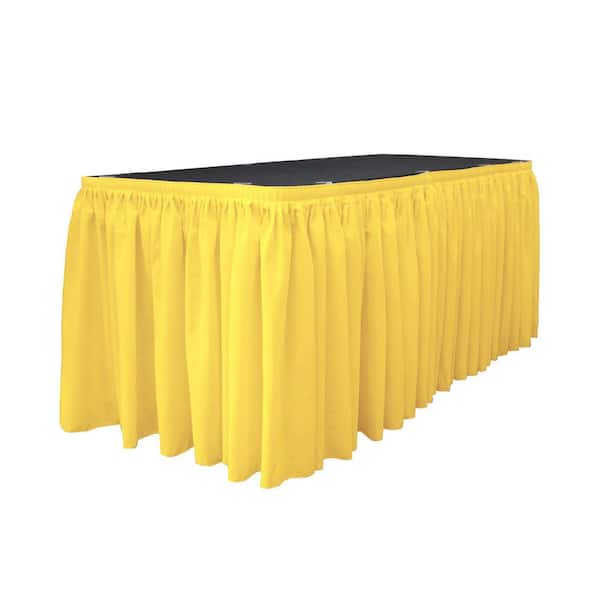 LA Linen 30 ft. x 29 in. Long Light Yellow Polyester Poplin Table Skirt with 15 L-Clips