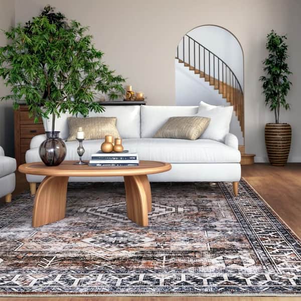 Faded Geometric Spill Proof Washable Rust 9.6 ft. x 13.6 ft. Indoor Area Rug