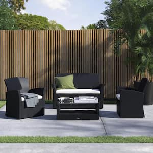 4-Pieces Outdoor Patio Furniture Rattan Wicker Sofas Conversation Set with Beige Cushion Chair and Coffee Table