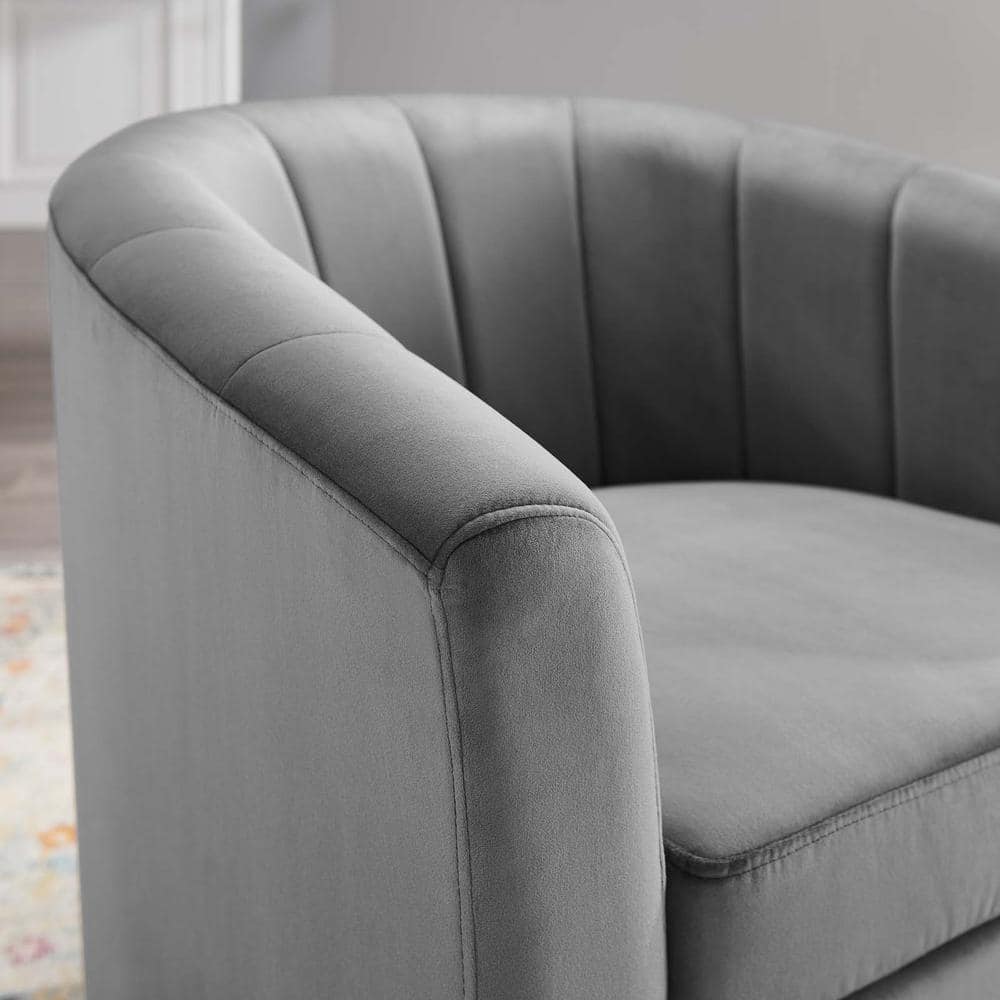 Luxurious Light Gray Velvet Swivel Barrel Accent Chair