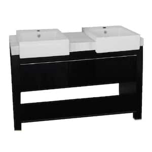 Kinley 58 in. W x 20 in. D x 36 in. H Double Vanity in Black Oak with Marble Vanity Top in White with White Basins