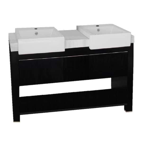 Bellaterra Home Kinley 58 in. W x 20 in. D x 36 in. H Double Vanity in Black Oak with Marble Vanity Top in White with White Basins