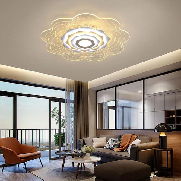 Line Shape Semi Flush Mount Ceiling Lights,Dimmable Ceiling Fixture with  Remote Control,Acrylic Bright Family Decorative Lighting Pendant lamp for