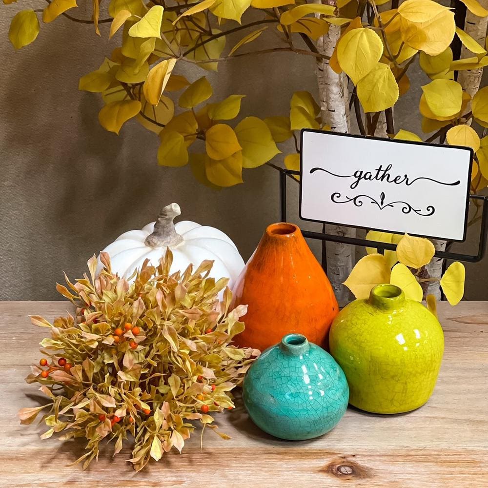 Set of 3 Multicolored Ceramic Bud Vases in Orange, Yellow, and Teal