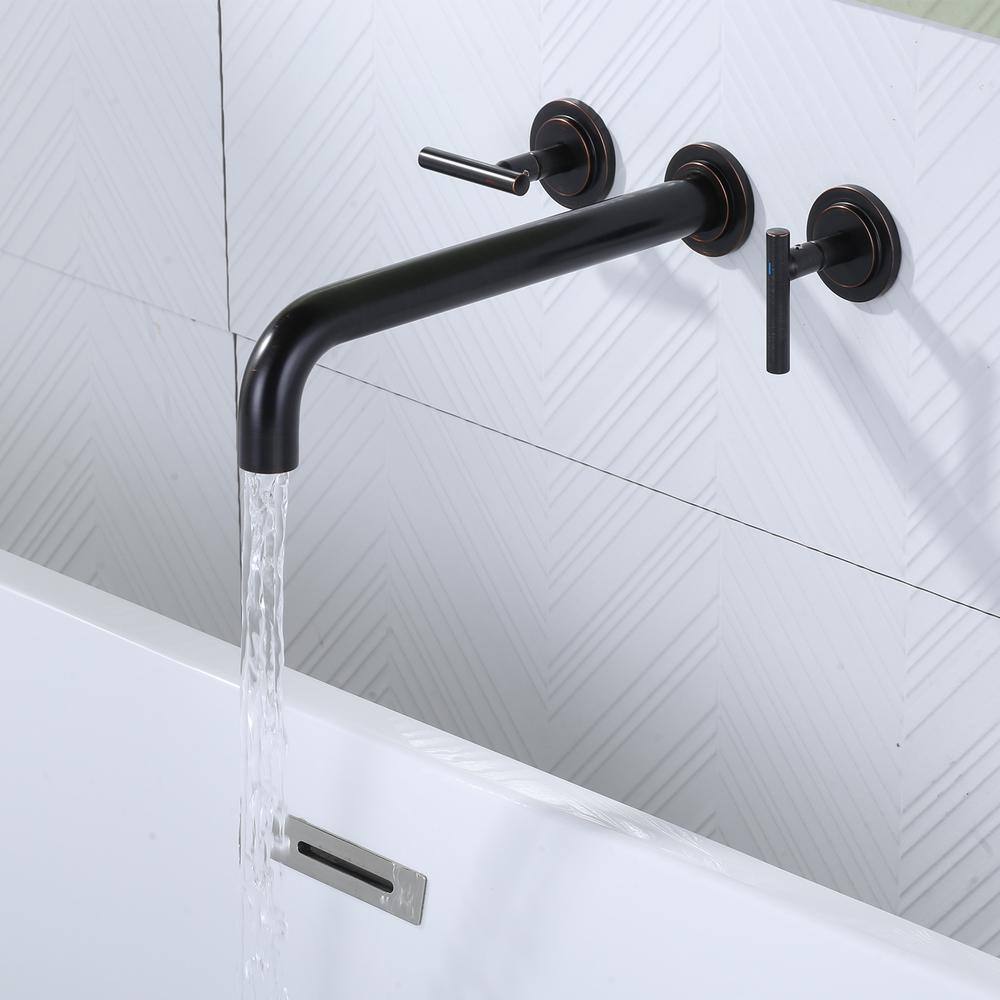 Oil Rubbed Bronze Wall Mounted Double Handle Tub Faucet