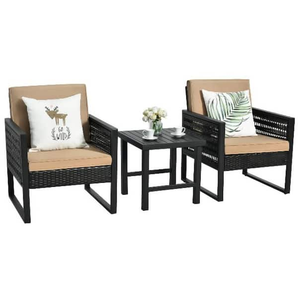 Alpulon 3-Piece Wicker Patio Conversation Set with Beige Cushions