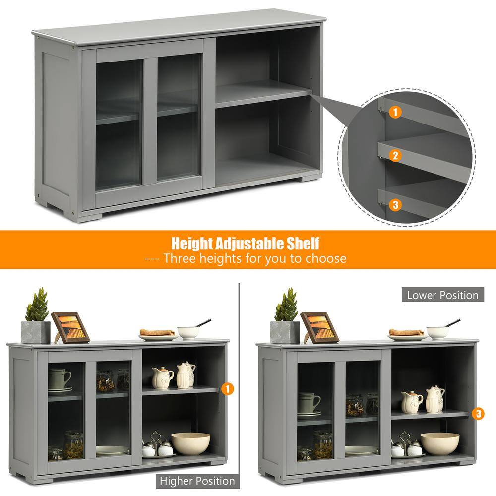 Gray MDF and Glass Sliding Door Kitchen Sideboard Cabinet