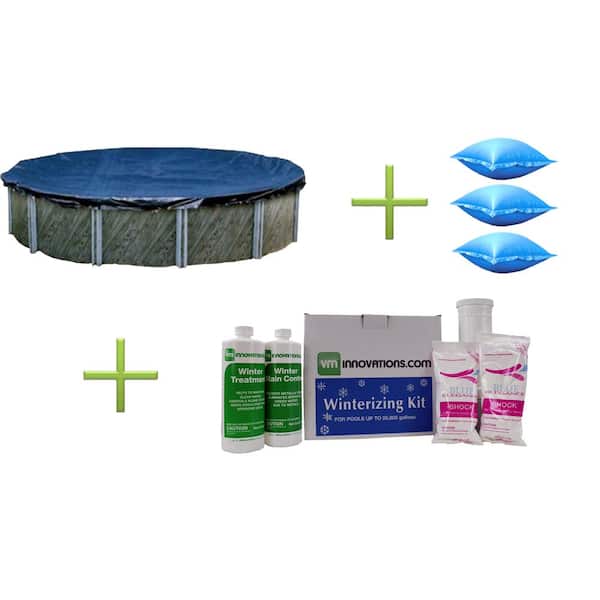 Swimline 24 ft. Round Pool Cover and Three 4 ft. x 4 ft. Air Pillows and Winterizing Kit
