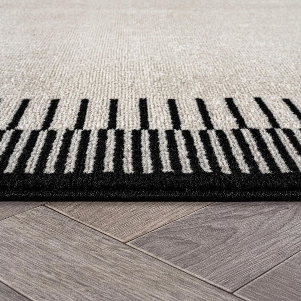 Modern Abstract Bordered Area Rug for Living Room, Bedroom, or Entryway 8 ft. x 10 ft. Cream